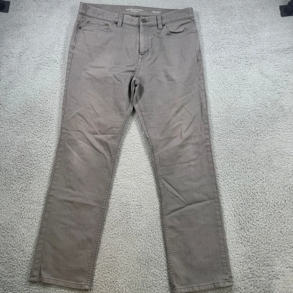 Banana Republic Traveler Straight Leg Chinos Pants Men 35x29 Gray‎ Cotton Blend